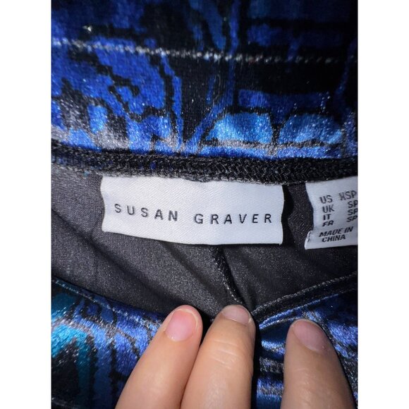 Susan Graver Womens XS Petite Blue Paisley Print Pull-On Pants Velour Stretch - Picture 6 of 10